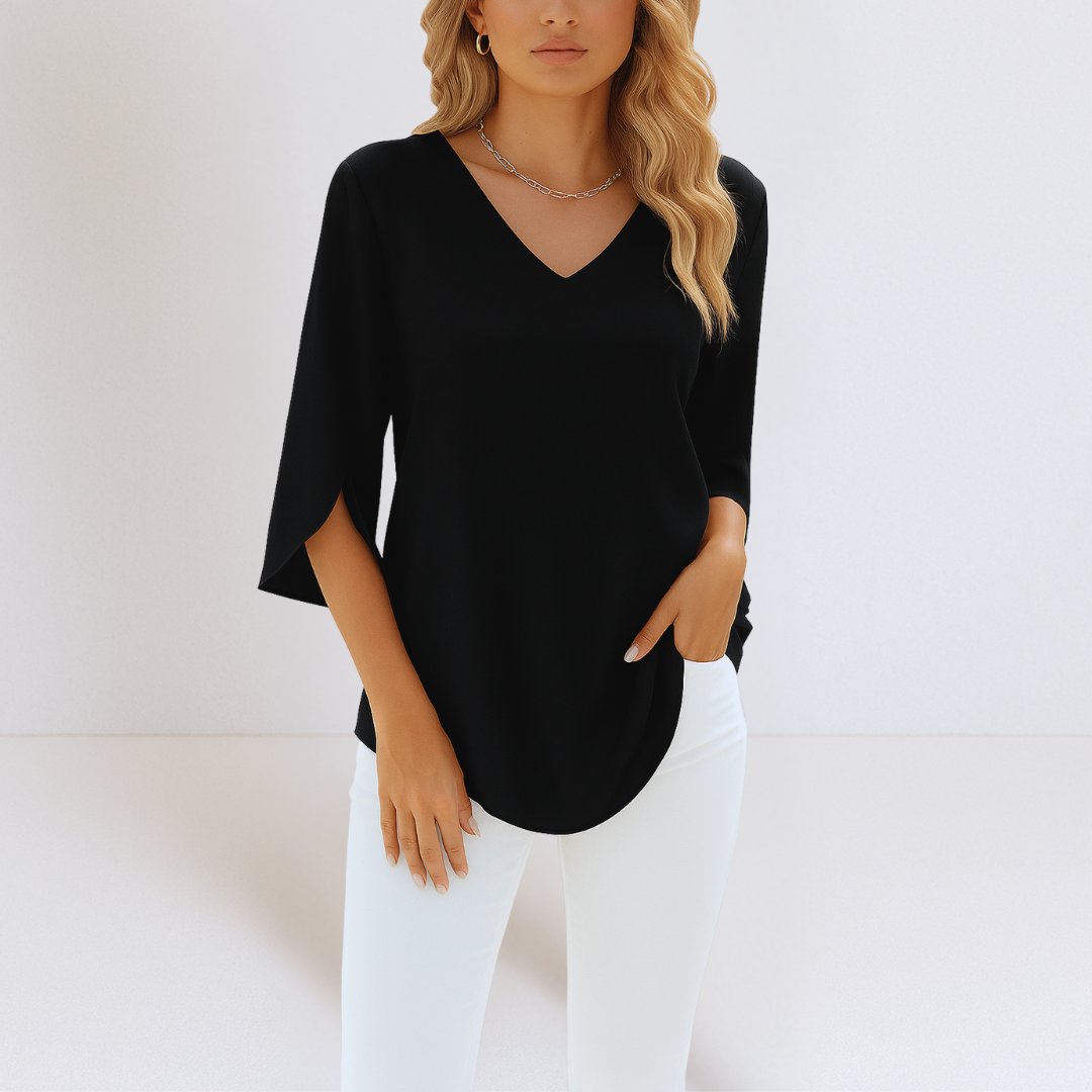 Elegante blouse met V-hals en gespleten mouwen