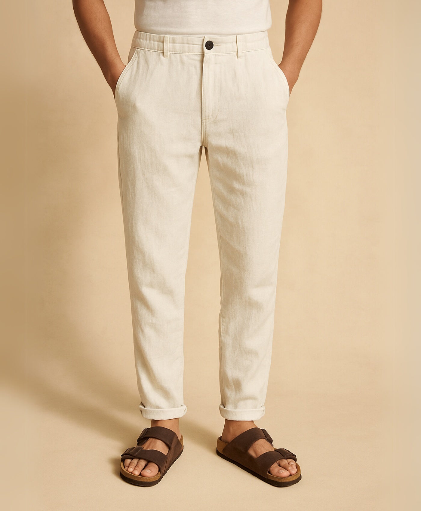 Licht Beige Tropez Linnen Broek