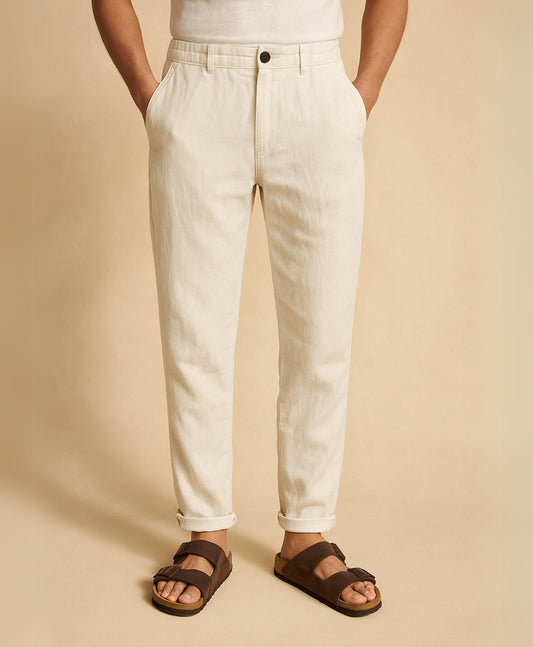 Licht Beige Tropez Linnen Broek