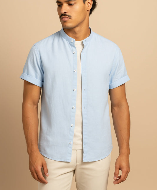 Pastel Blauw Tropez Linnen Overhemd